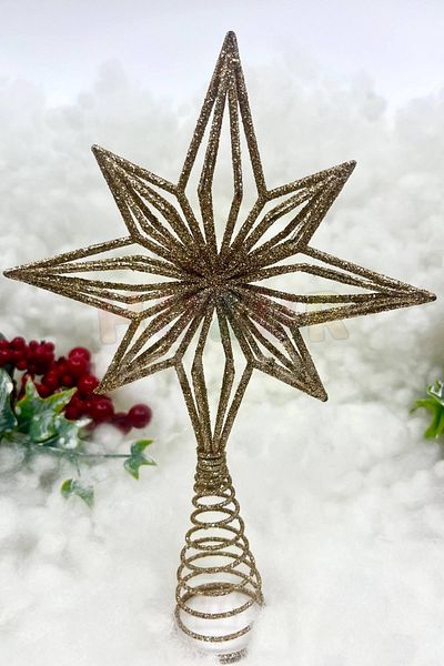 Huzur Party Store Πρωτοχρονιάτικο Πεύκο North Star Top Gold Color Glitter 23x16 cm Πρωτοχρονιάτικο Πολυτελές Ποιότητα Κορώνα