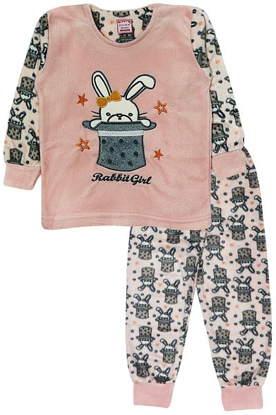 DobaKids Set de pijamale pentru fete din lână brodat cu iepure