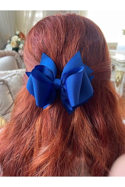 Hobigram Saks Blue Double Bow Bow Bow 1 τεμάχιο – Πόρπη, μεταλλική αγκράφα, γυαλιστερό σχέδιο, στολίδι μαλλιών