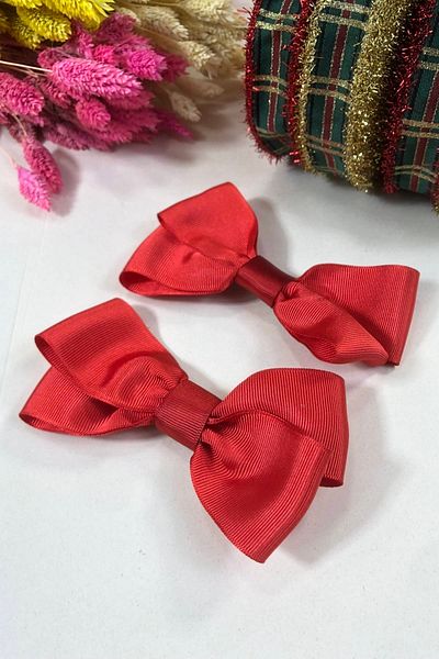 Hobigram Set de 2 bucăți de catarame cu panglică cu fundă roșie – catarame, cataramă metalică, design strălucitor, ornament de păr