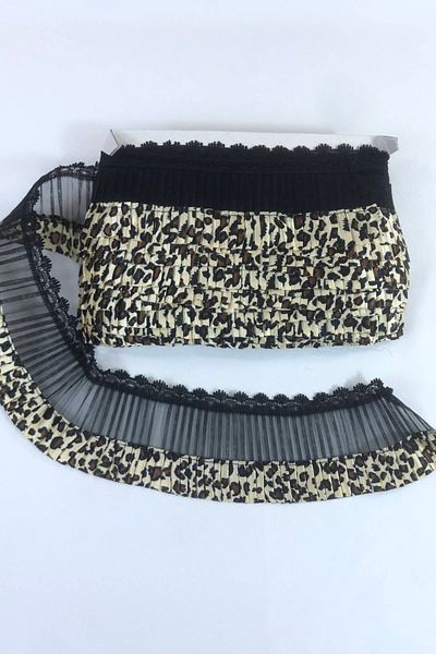 Hobigram Leopard Patterned Elastic Ruffle Edge Ornament – Decorative Ribbon, Stylish Design, Women's Accessory – Deko