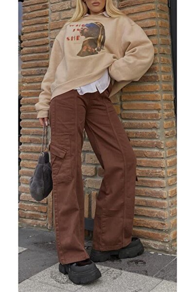 Touz Y2K Brown Colored Blunt Blunt Cargo Pants