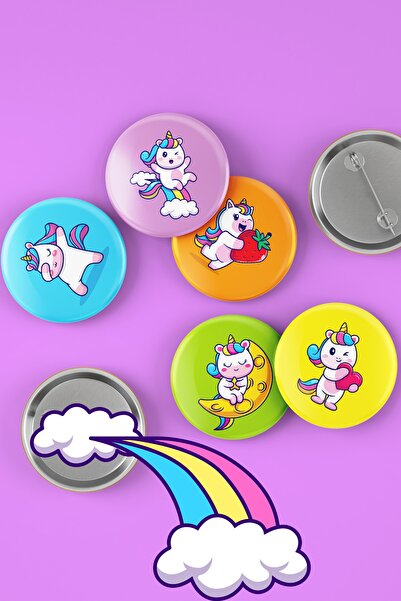 Varyant Unicorn - Sevimli - Eğlenceli - Rengarenk - Iğneli Rozet Seti - Broş ...