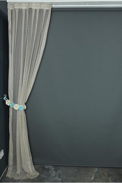 AKÇA TEKSTİL Small Baklava Model Mink Color Single Wing Pleated Background Curtain 75*260 Cm