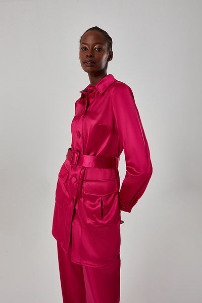 Mizalle Satin Belted Fuchsia Tunic