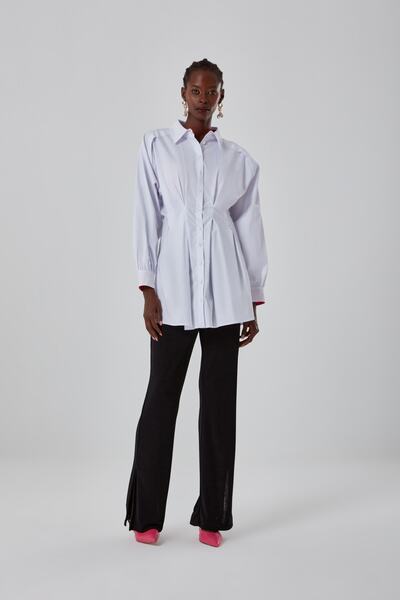 Mizalle Gerafftes weißes Hemd