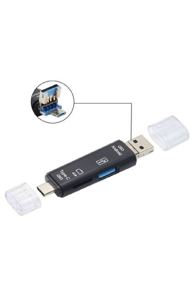 Alfais 5068 محول قارئ بطاقات OTG 3in1 Type-C وMicro USB TF