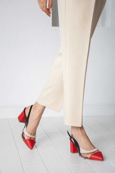 Parparastil Women's Colorful Toe Heeled Sandals Red, Black, Tan Toe