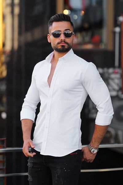 blackpanther Honeycomb Patterned White Lycra Men's Plain Shirt