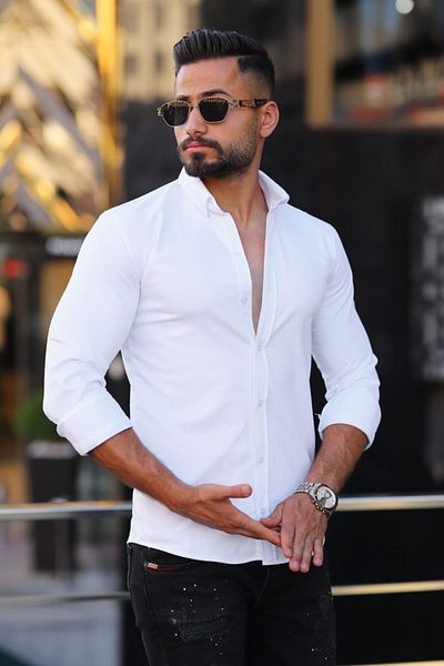 blackpanther Honeycomb Patterned White Lycra Men's Plain Shirt