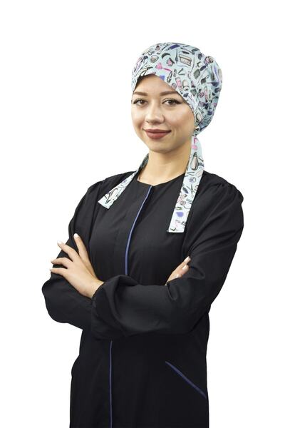 Nur Medikal Giyim Kadın Tesettür Mavi Güzellik Desen Likralı Hemşire Doktor H...