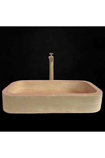 MYM Mermer Yapı Market Tasarım Traverten Kalın Kenar Uzun Dikdörtgen Lavabo