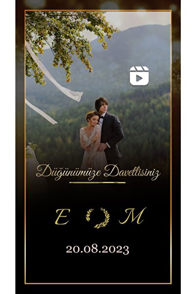 ikisibir Golden Line Fotoğraf Eklenebilir Video Düğün Davetiyesi | Nikah Kına...