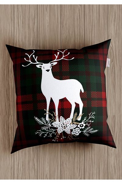 menesahome Merry Christmas Throw Pillow Cover, Red Plaid Throw Pillow Cover, Deer Pattern Throw Pillow Cover, Christmas Throw Pillow