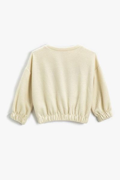 Koton Girl's Butterfly Embroidered Ribbed Round Neck Crop Sweatshirt 3wkg10208ak