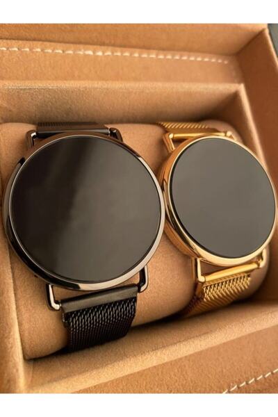 ÇENÇEN Dokunmatik Ekran Erkek Siyah Kadın Gold Renk Mıknatıslı Sevgili Saatleri