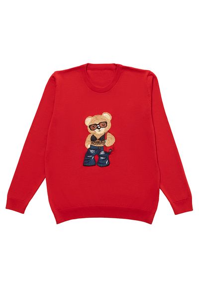 Kids Of Heart Bear Embroidered Knitwear Sweater with Jeans and Blouse