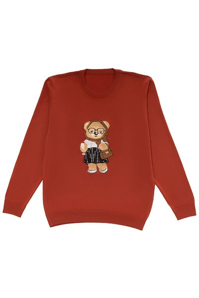 Kids Of Heart Bear Embroidered Knitwear Sweater with Scarf