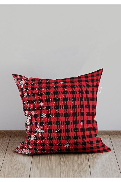 menesahome Christmas Snowflake Throw Pillow Cover, Red Plaid Throw Pillow Cover, Plaid Patterned Throw Pillow Cover, Christmas