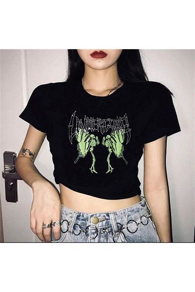 Touz Niiss Boutique Harajuku Gothic ρετρό πεταλούδα μαύρο καλλιέργεια