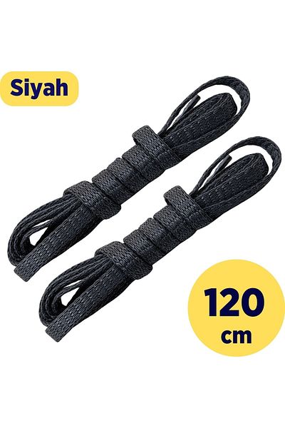 Foottab 120 Cm Black Flat Waxed Laces, Cotton Knitted Boots Shoelaces