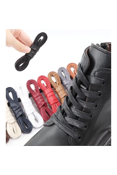 Foottab 120 Cm Black Flat Waxed Laces, Cotton Knitted Boots Shoelaces