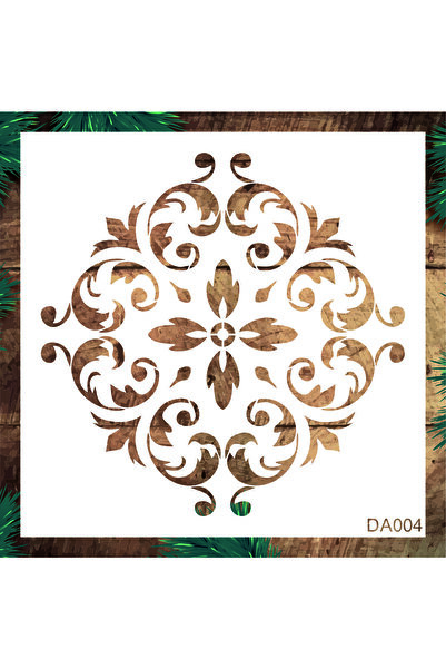 STENCİLTASARIM Stencil Tasarım Da004 Damask Duvar Ahşap Cam Boyama Deseni