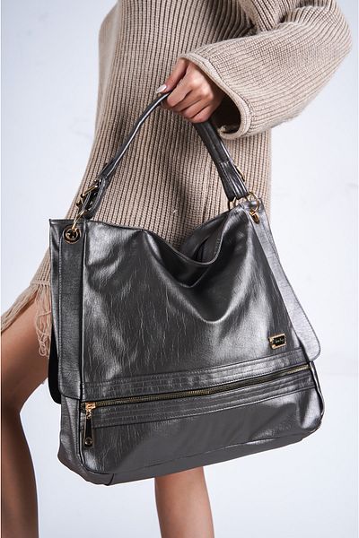 Solo Bag Geantă de umăr din piele moale argintie pentru femei