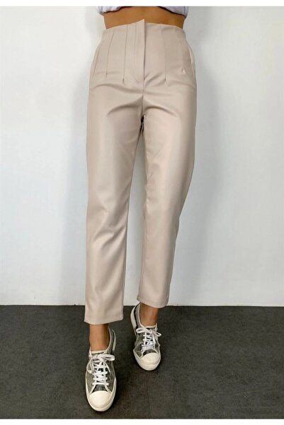 Genel Markalar Yüksek Bel Deri Pantolon
