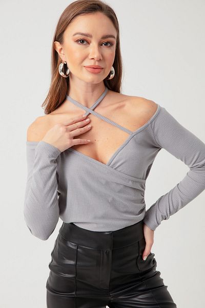 Lafaba Women's Gray Tie Knitted Blouse