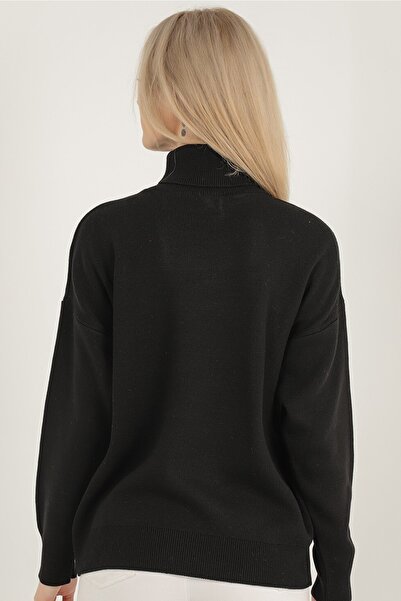 VEGENZE Women's Black Interlock Full Fisherman Knitwear Sweater