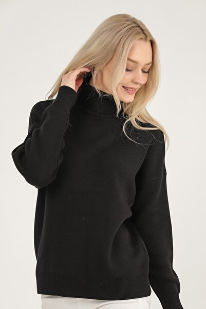 VEGENZE Women's Black Interlock Full Fisherman Knitwear Sweater