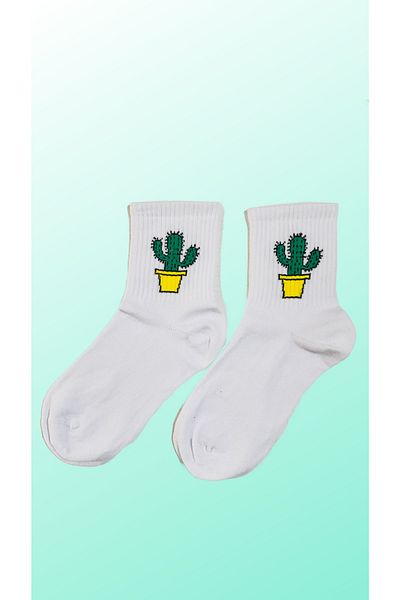 Namgo Șosete de tenis albe cu modele de cactus