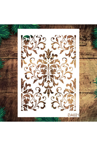STENCİLTASARIM Stencil Tasarım Da021 Damask Duvar Ahşap Cam Boyama Deseni