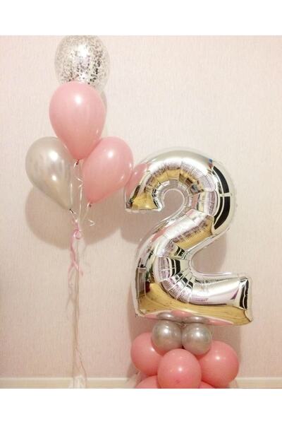 MFM Σετ μπαλόνια από ασημένιο φύλλο για πάρτι 2 ετών