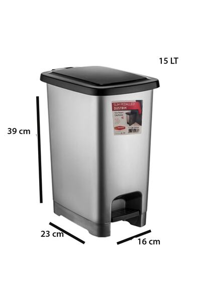 Bvlx Siyah Kapaklı Pedallı Plastik Çöp Kovası 15 lt