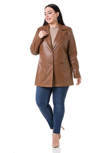 DISENTIS MODEST Μπουφάν μεγάλου μεγέθους Τσάντα Τσάντα με κουμπιά με επένδυση καφέ από συνθετικό δέρμα