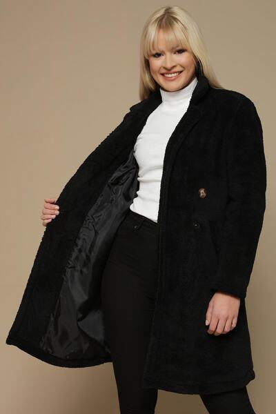 Select Moda Γυναικείο μαύρο παλτό με επένδυση με κουμπωτό κλείσιμο