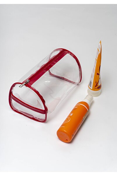 Rof Bag Kırmızı Valiz Tip El Tutmalı Şeffaf Tatil, Plaj, Kozmetik, Makyaj Ve Bakım Çantası