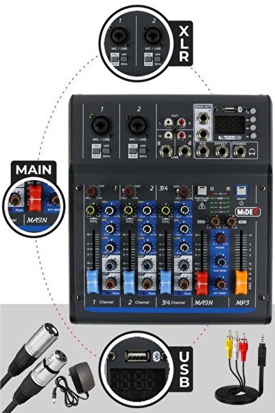 Midex Mdx-45s Ses Mikseri Stüdyo Kayıt Için 4 Kanal Ses Kartlı +48v Phantomlu...