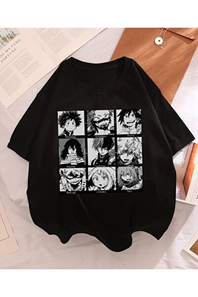 Touz Niiss Boutique Anime My Hero Academia Boku Collage Black Oversize Unisex T-Shirt