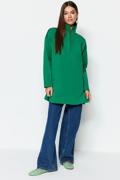 Trendyol Modest Υπερμεγέθη Πράσινη Φούτερ Scuba - Λεπτομέρειες με φερμουάρ, Κοπή Diver TCTAW23TW00198