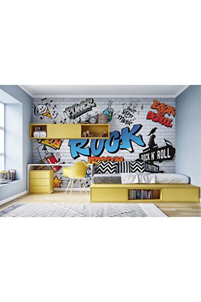 LOTUS AURA Grafiti Çocuk Odası Duvar Kağıdı, Rock N Roll Çocuk Odası Duvar Re...