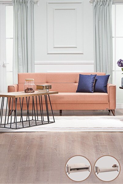 Modalife Star Üçlü Kanepe Yataklı/sandıklı - Somon