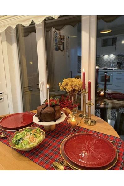 BELMOD Red Scottish Plaid New Year's Runner