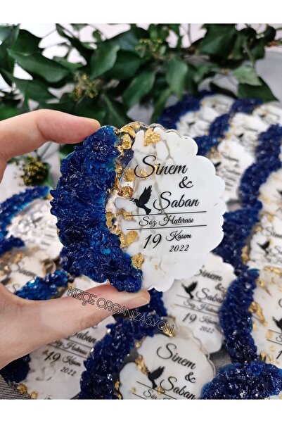 Kızçe Organizasyon Söz Nişan Nikah Hediyeliği Kenarları Taşlı Epoksi Magnet (...