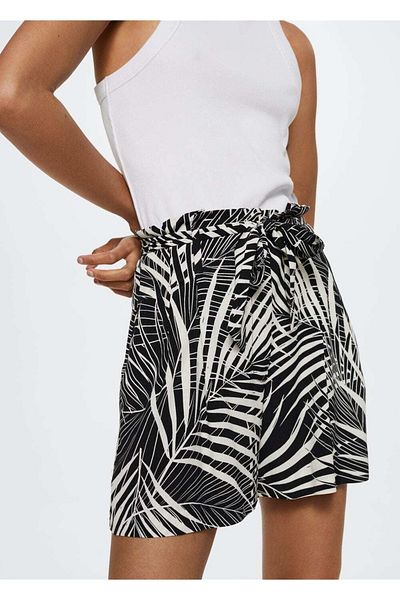 MANGO Woman Patterned Belted Shorts