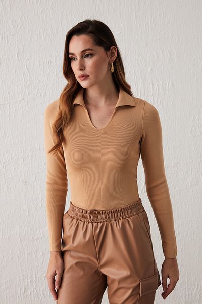 Sateen Polo Neck Knitwear - Biscuit
