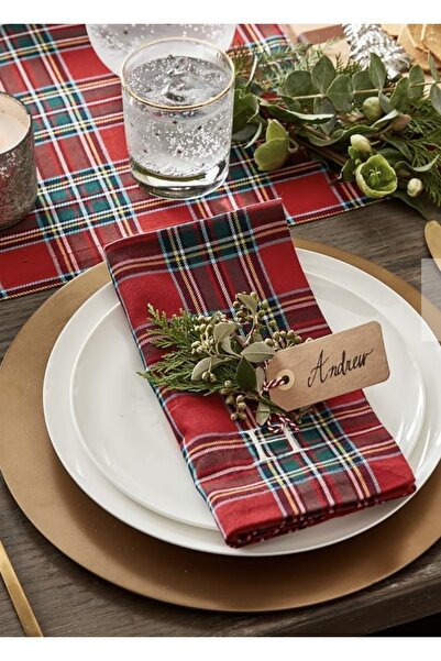 MER HOME منديل تقديم بنمط منقوش اسكتلندي للعام الجديد 6 قطع (40x40)