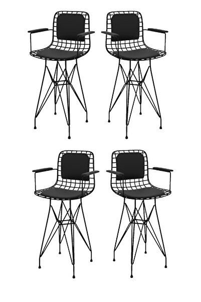 Kenzlife Knsz Ufak Boy Tel Bar Sandalyesi 4 Lü Uslu Syhsyh Kolçaklı Sırt Mind...